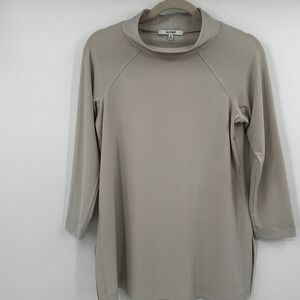 Sympli Womens Tunic Top‎ Mock Neck 3/4 Sleeve Greige Beige Grey Size 4